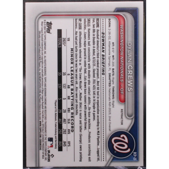 2024 Topps Bowman Chrome Baseball - Dylan Crews BCP-23 - Refractor /499