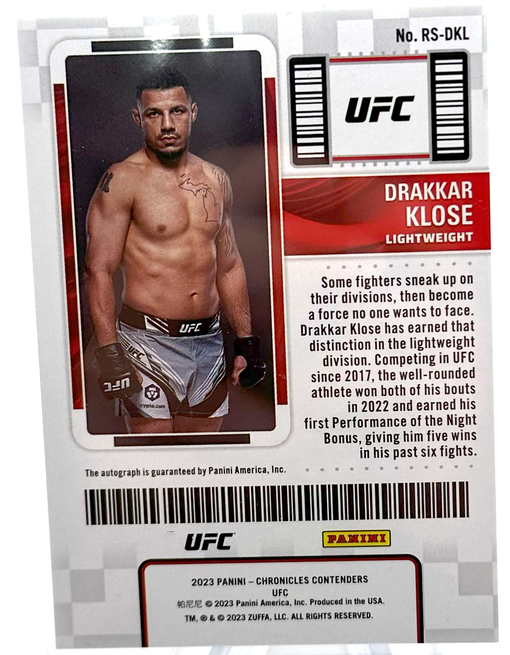 2023 Panini Chronicles UFC - Drakkar Klose RS-DKL - Cracked Ice auto /25