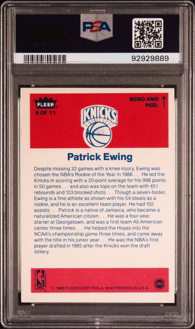 1986 Fleer Sticker - Patrick Ewing 6 - PSA 4