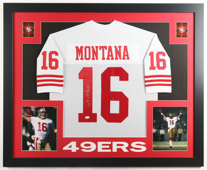 Joe Montana Signed Custom Framed Jersey Display (JSA)