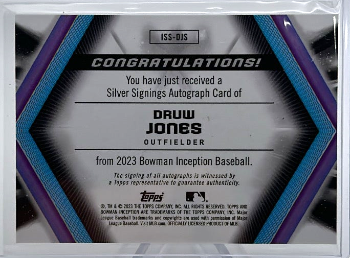 2023 Bowman Inception Baseball  - Druw Jones ISS-DJS - Gold Auto /25