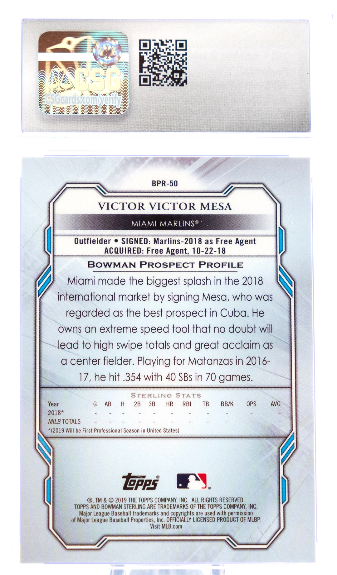 2019 Bowman Sterling - Victor Victor Mesa BPR-50 - Black Atomic Refractor - CSG 10