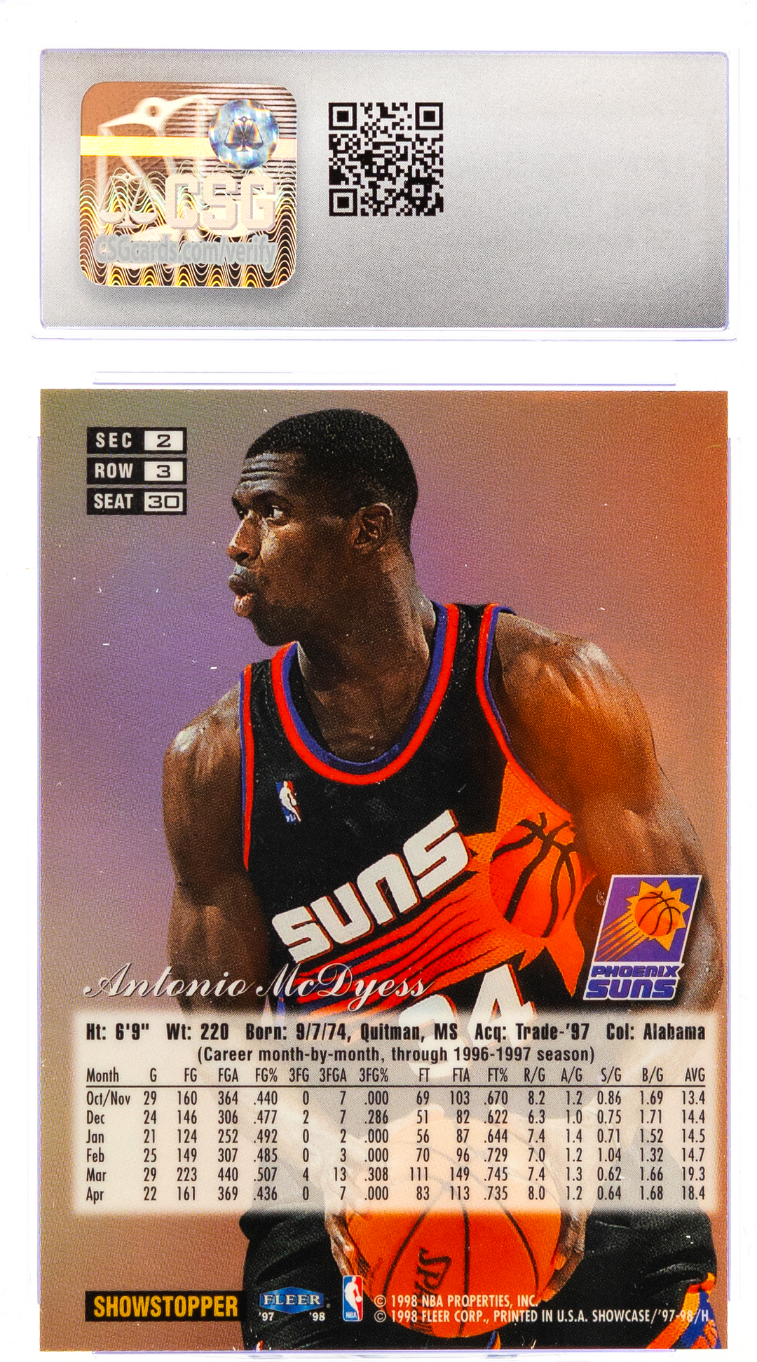 1997-98 Fleer Flair Showcase - Antonio McDyess 30 - Row 3 - CSG CGC 8.5