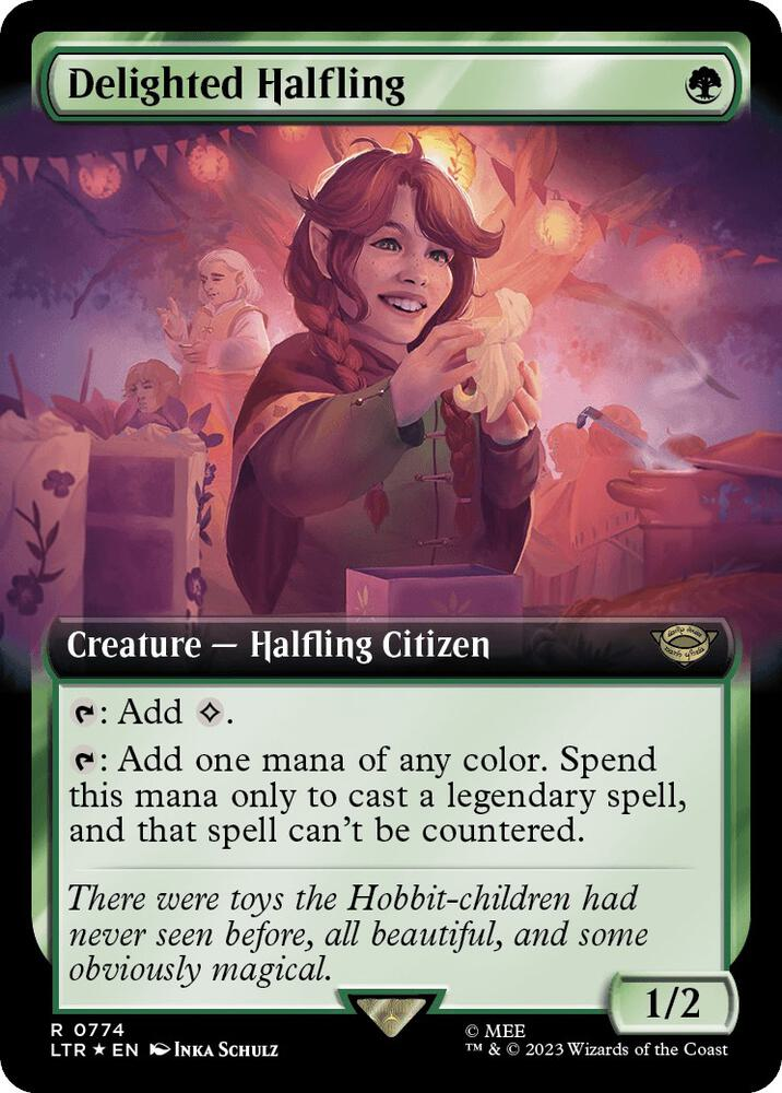 Delighted Halfling (Extended Art) (Surge Foil) - Universes Beyond: The Lord of the Rings: Tales of Middle-earth (LTR)