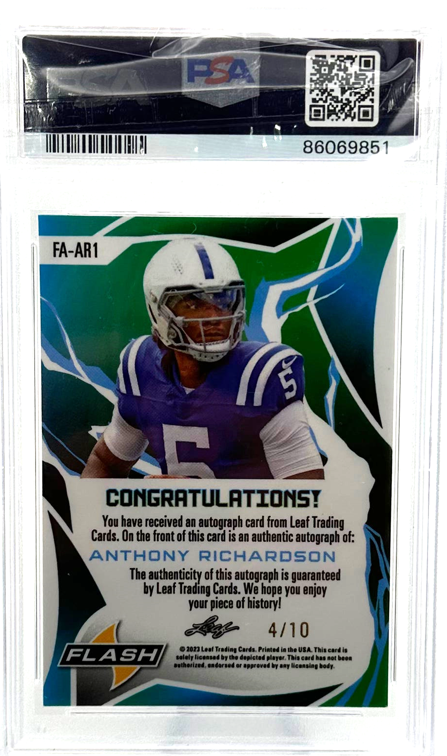 2023 Leaf Electric - Anthony Richardson FAAR1 - Flash Sparkle /10 - PSA 9 / 10