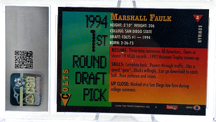 1994 Bowman - Marshall Faulk 2 - CSG CGC 9.5