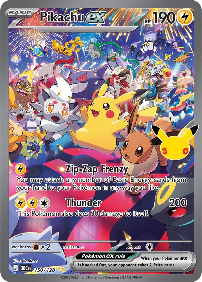 Pikachu ex - 150/128 - ME: 30th Celebration (30C)