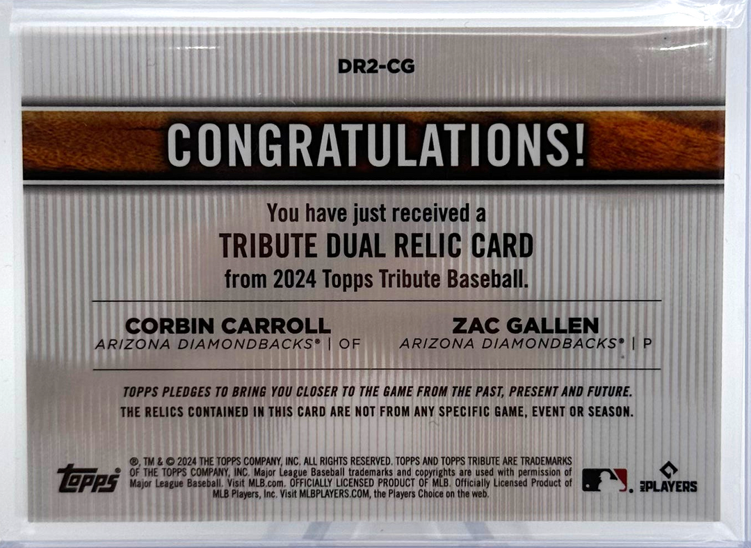 2024 Topps Tribute - Corbin Carroll Zac Gallen DR2-CG - Orange Dual Relic  /25