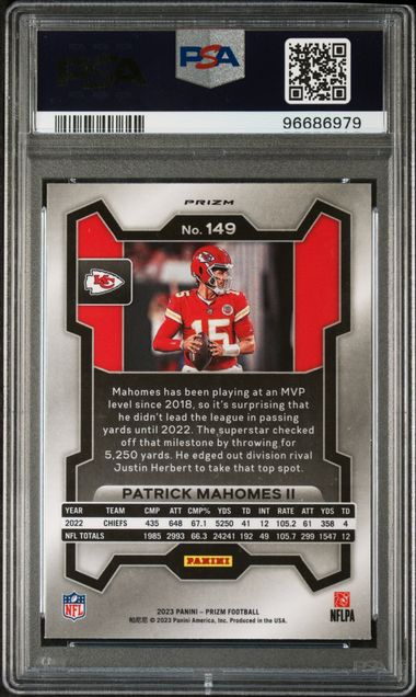 2023 Panini Prizm Football - Patrick Mahomes #149 Red/White/Blue Prizm PSA 9