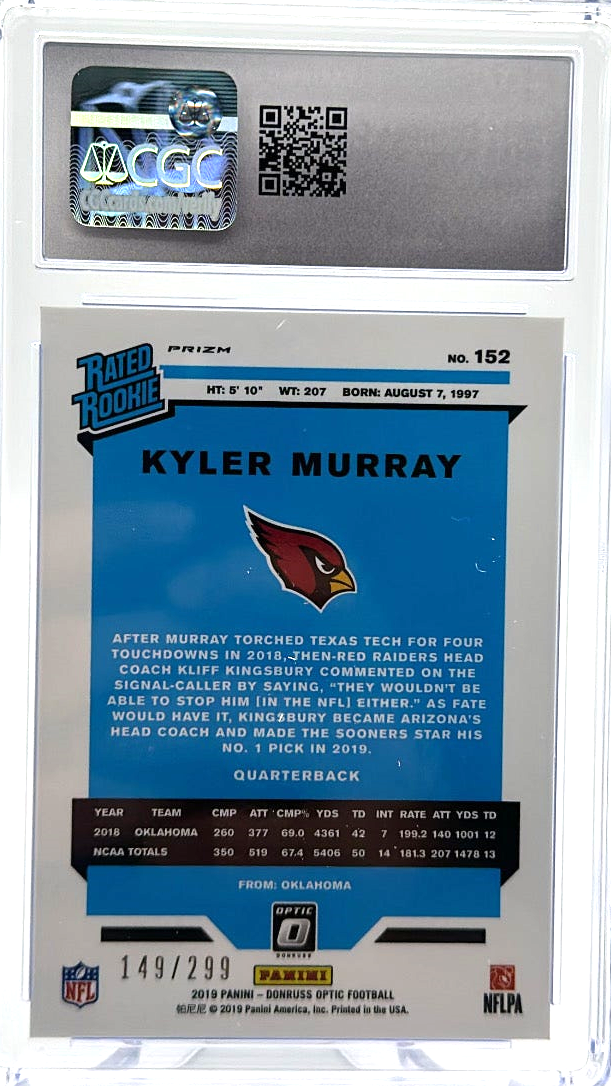 2019 Panini Donruss Optic - Kyler Murray 152 - Aqua /299 - CGC 9.5