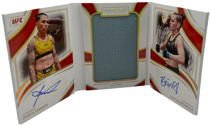 2023 Panini Immaculate UFC - Erin Blanchfield & Jessica Andrade JOC-JE - Jumbo Octagon Dual Booklet Auto /25