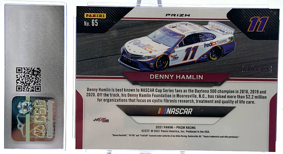 2020 Panini Prizm - Denny Hamlin 65 - Purple Velocity /199 - CSG CGC 9.5