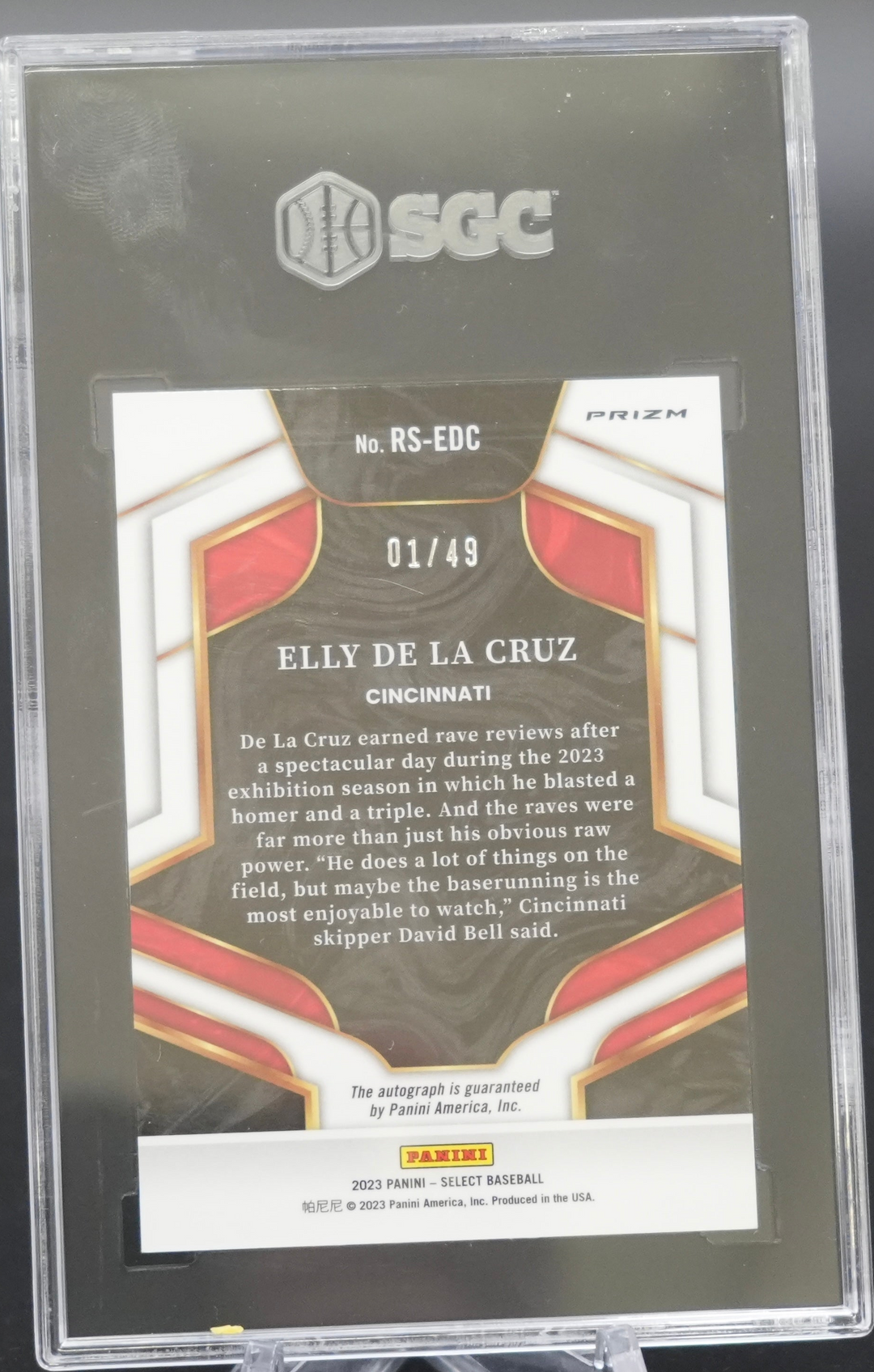 2023 Panini Select - Elly De La Cruz RS-EDC - Tri Color /49 - SGC 10 / 10