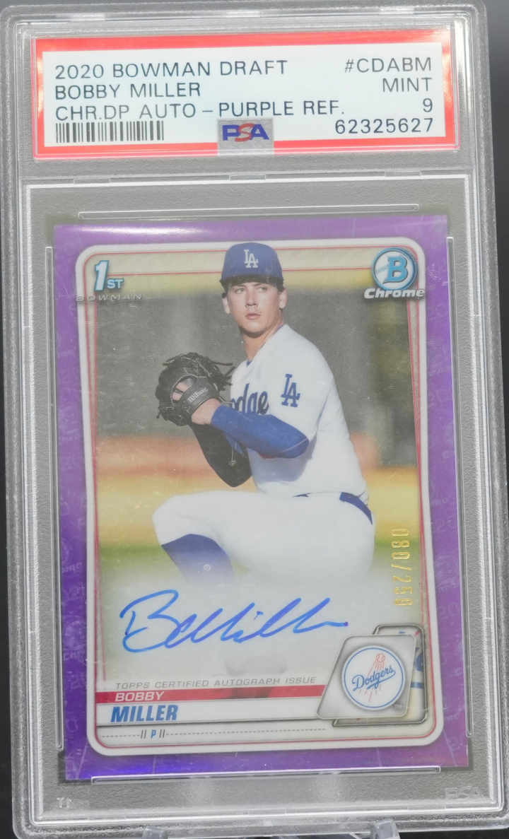 2020 Topps Bowman Draft - Bobby Miller CDA-BM - Purple Refractor /250 - PSA 9