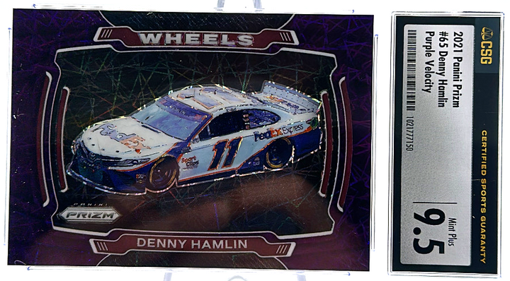 2020 Panini Prizm - Denny Hamlin 65 - Purple Velocity /199 - CSG CGC 9.5