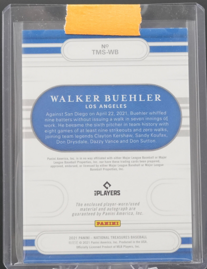 2021 Panini National Treasures Baseball - Walker Buehler TMS-WB - Patch Auto /5