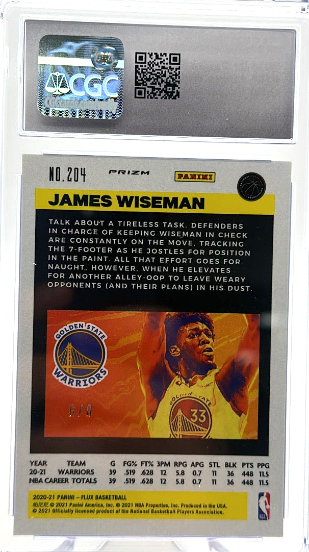 2020-21 Flux Basketball - James Wiseman 204 - Gold Scope /8 - CGC 9.5