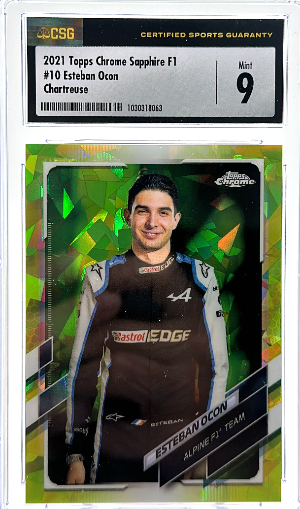 2021 Topps Chrome Sapphire Formula 1 - Esteban Ocon 10 - Chartreuse /199 - CSG CGC 9