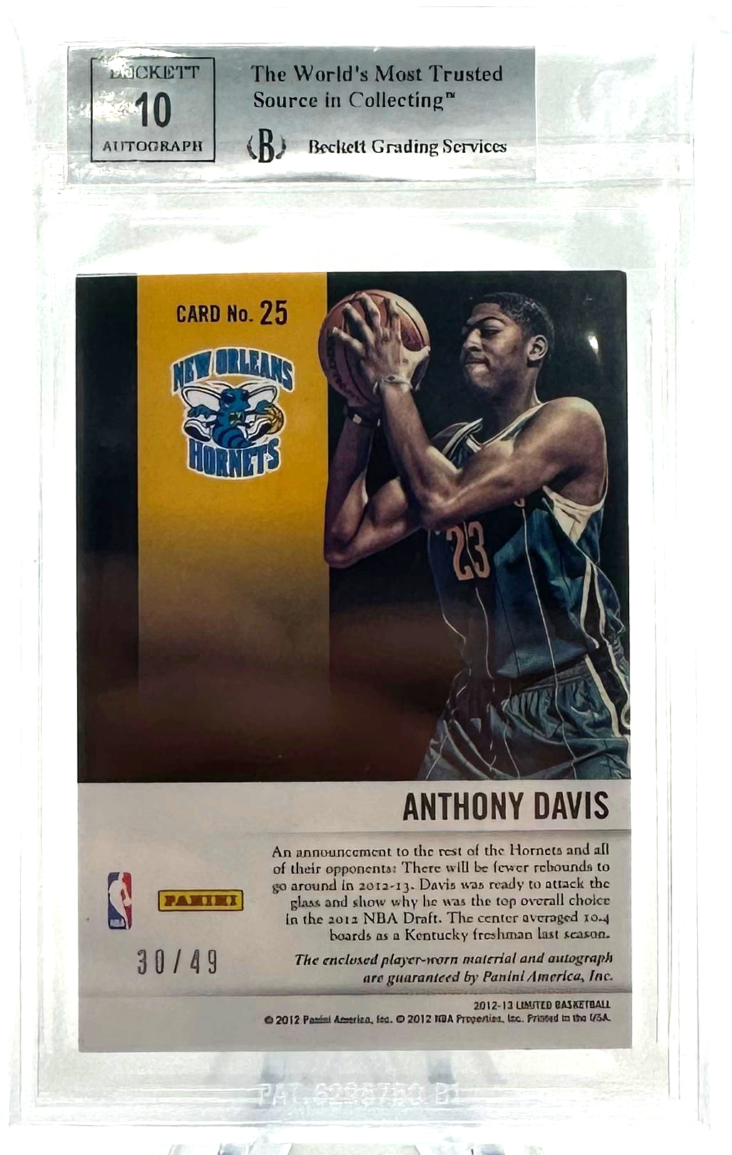 2012-13 Panini Limited - Anthony Davis 25 - Glass Cleaners Materials Signatures /49  - BGS Beckett 8 / 10