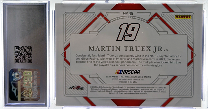 2021 Panini National Treasures - Martin Truex Jr. 49 - Holo Silver /15 - CSG CGC 8