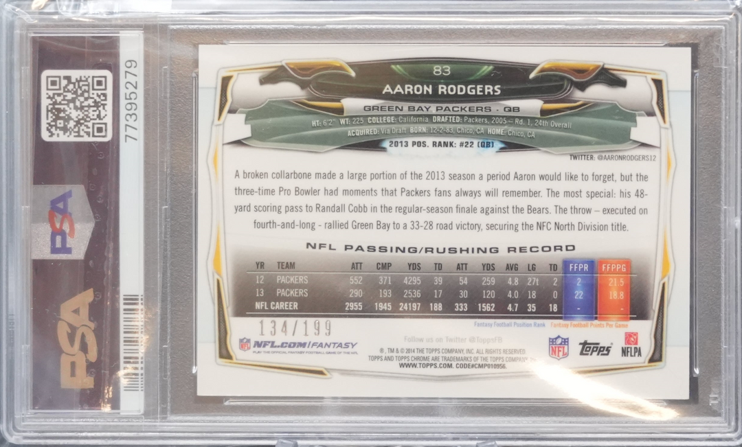 2014 Topps Chrome - Aaron Rodgers 83 - White Jersey Refractor - PSA 10