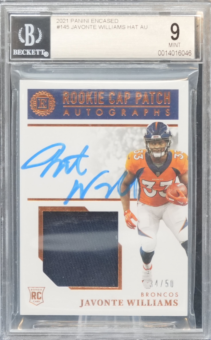 2021 Panini Encased Footballl - Javonte Williams 145 - Hat /50 - BGS 9 / 10