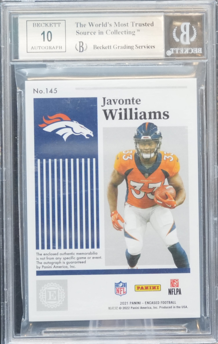 2021 Panini Encased Footballl - Javonte Williams 145 - Hat /50 - BGS 9 / 10