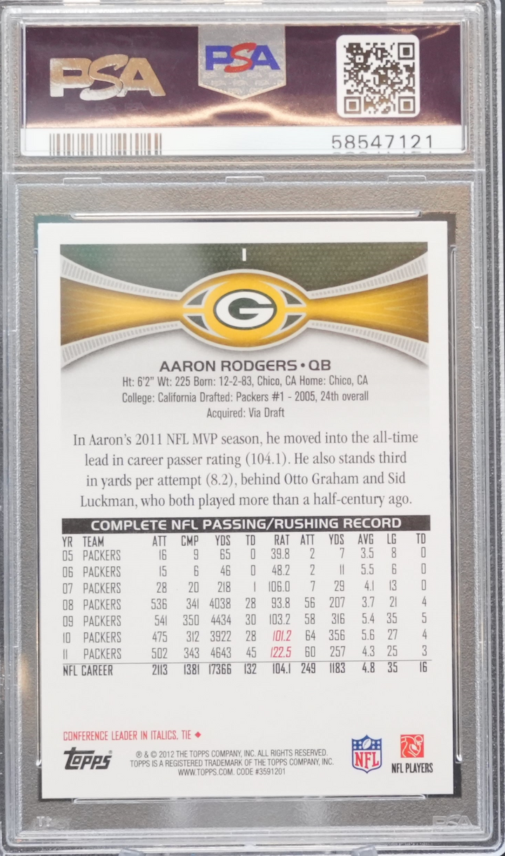 2012 Topps - Aaron Rodgers 1 - VS. Buccaneers - PSA 10