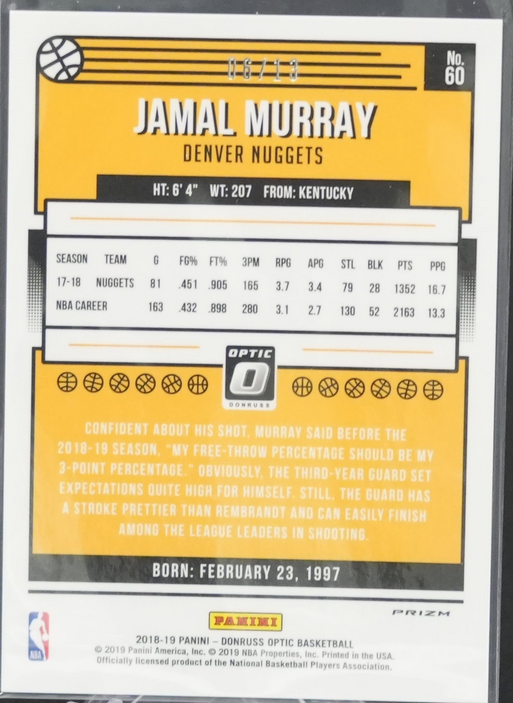 2018 Panini Donruss Optic Basketball - Jamal Murray 60 - Purple Stars /13