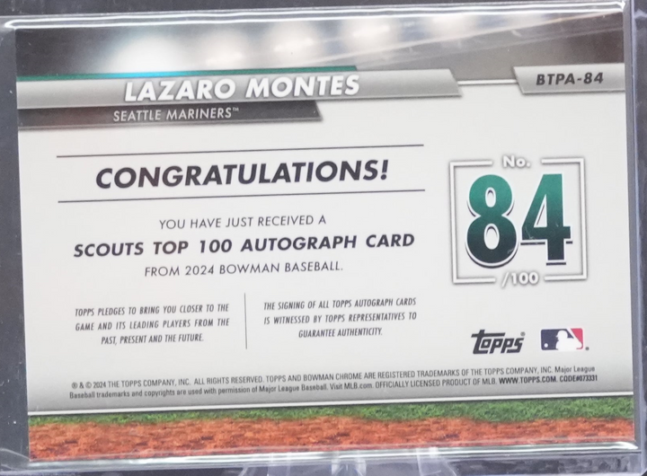 2024 Topps Bowman Baseball - Lazaro Montes BTPA-84 - Top 100 Auto Gold /50