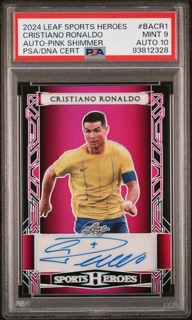 2024 Leaf Sports Heroes - Cristiano Ronaldo BA-CR1- Auto Pink Shimmer /6 - PSA 9 / 10