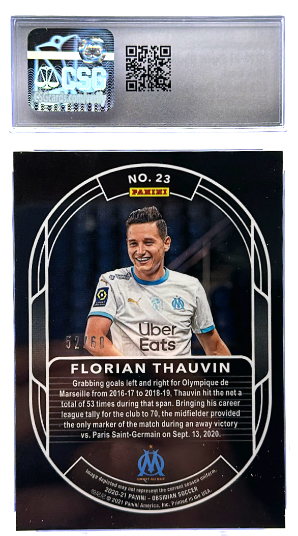 2020-21 Panini Obsidian - Florian Thauvin 23 - Electric Etch Purple /60 - CSG CGC 9