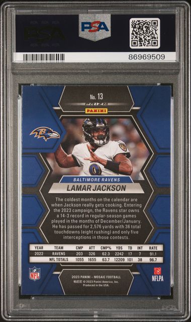 2023 Panini Mosaic - Lamar Jackson 13 - Genesis  - PSA 9