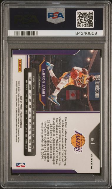 2020 Panini Prizm - Lebron James #1 (Kobe Tribute Dunk) - Ruby Wave- PSA 8