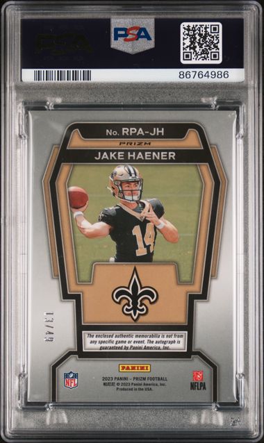 2023 Panini Prizm - Jake Haener RPA-JH - RPA Purple /49 - PSA 9 / 9