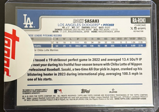 2025 Topps Chrome - Roki Sasaki RA-ROKI - Silver Rookie Auto /499