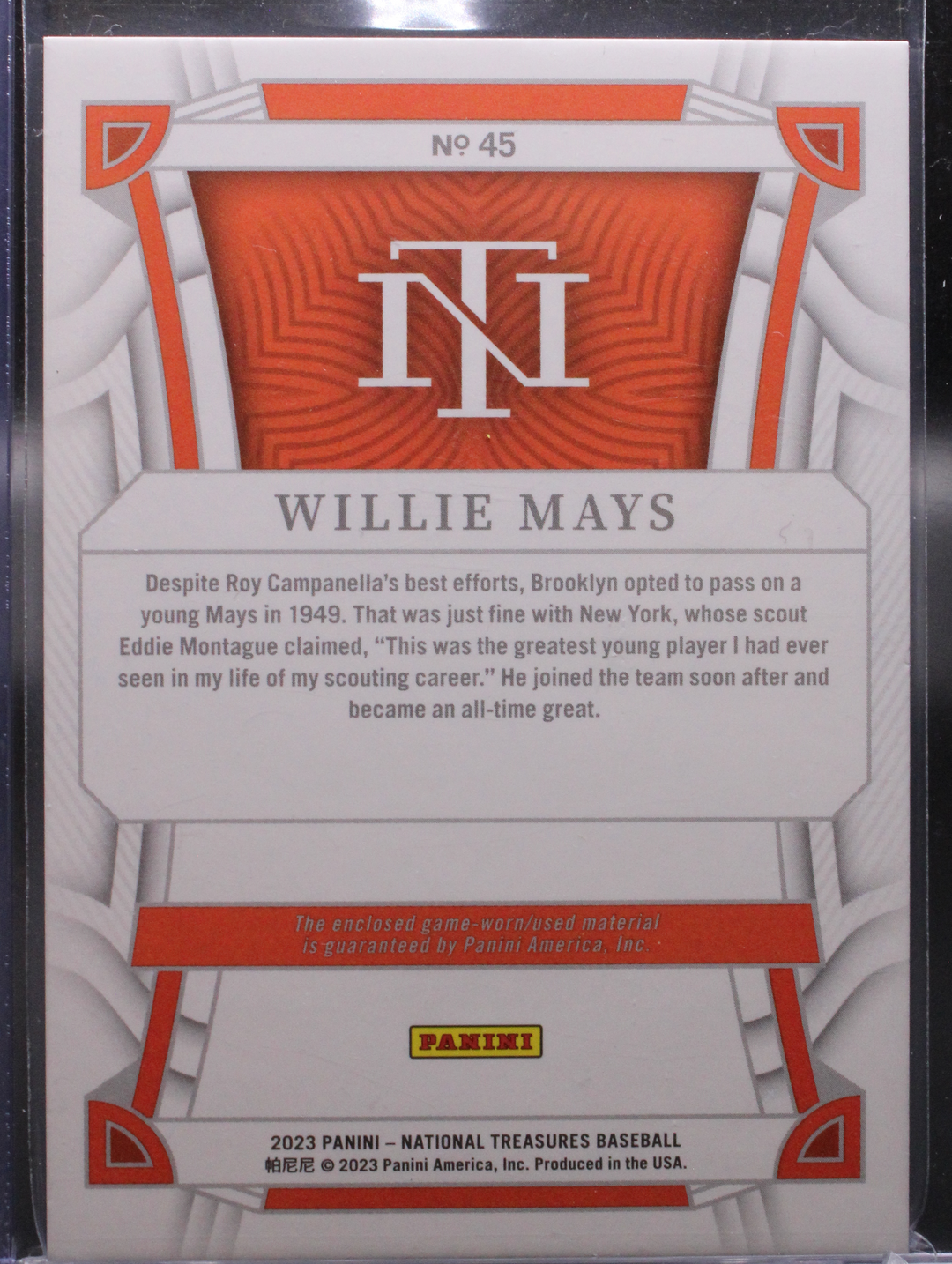 2023 Panini National Treasures Baseball - Willie Mays 45 - Mem /5