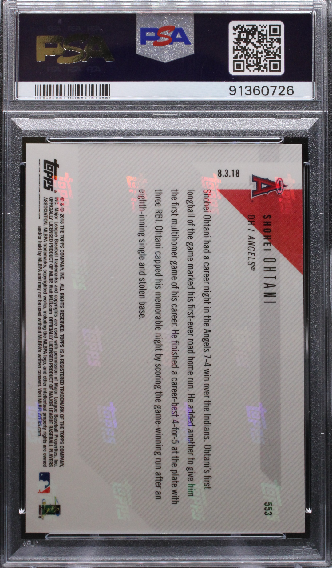 2018 Topps Now - Shohei Ohtani 553 - PSA 10