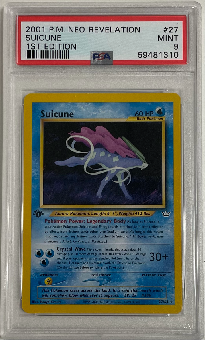 Suicune 27/64 - Neo Revelation - 1st Edition - 2001 Pokemon - PSA 9