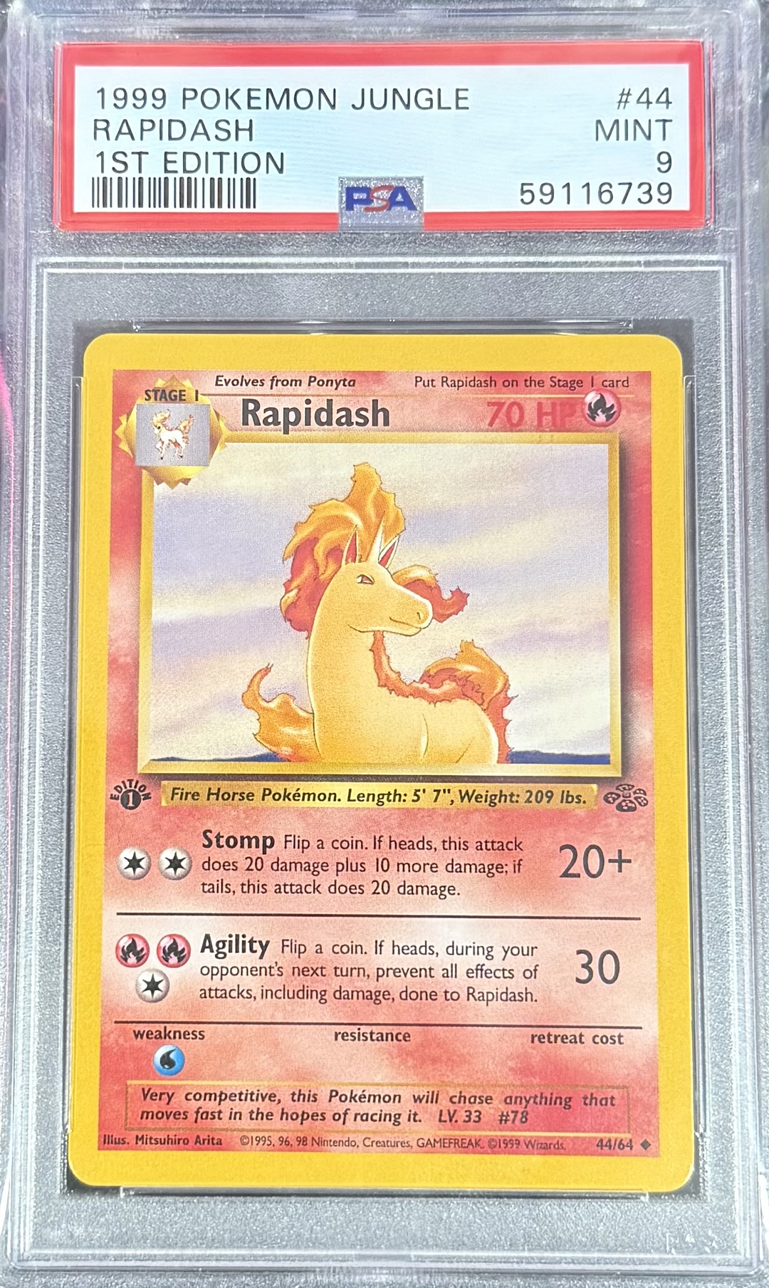Rapidash 1st edition #44 - 1999 Pokemon Jungle PSA 9