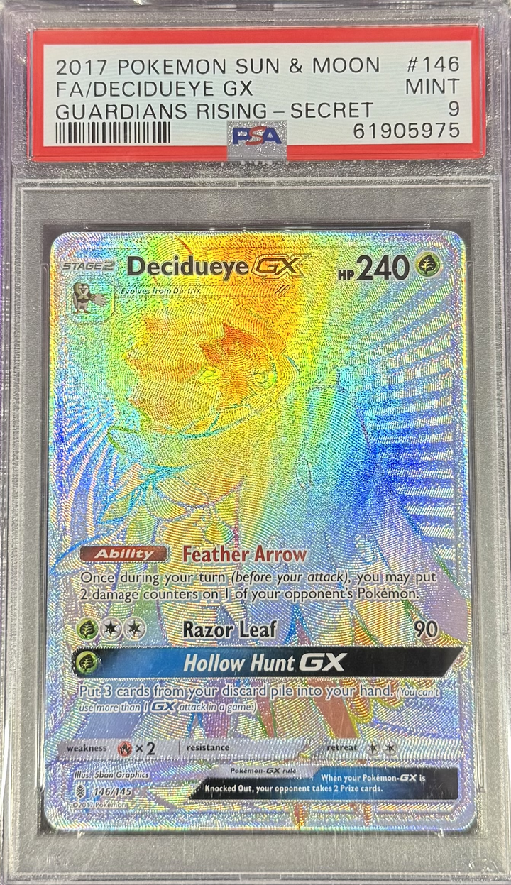 FA/Decidueye GX #146 Guardians Rising - Secret - 2017 Pokemon Sun& Moon - PSA 9