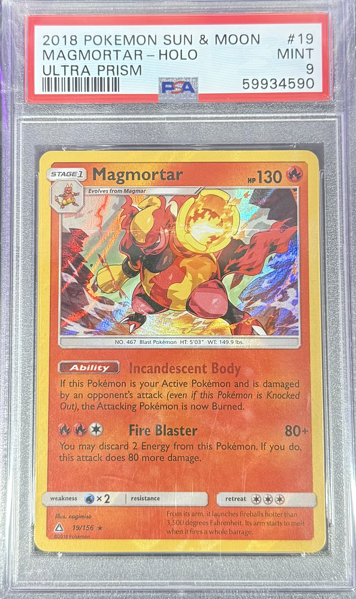 Magmortar - Holo #19 Ultra Prism - 2018 Pokemon Sun & Moon - PSA 9