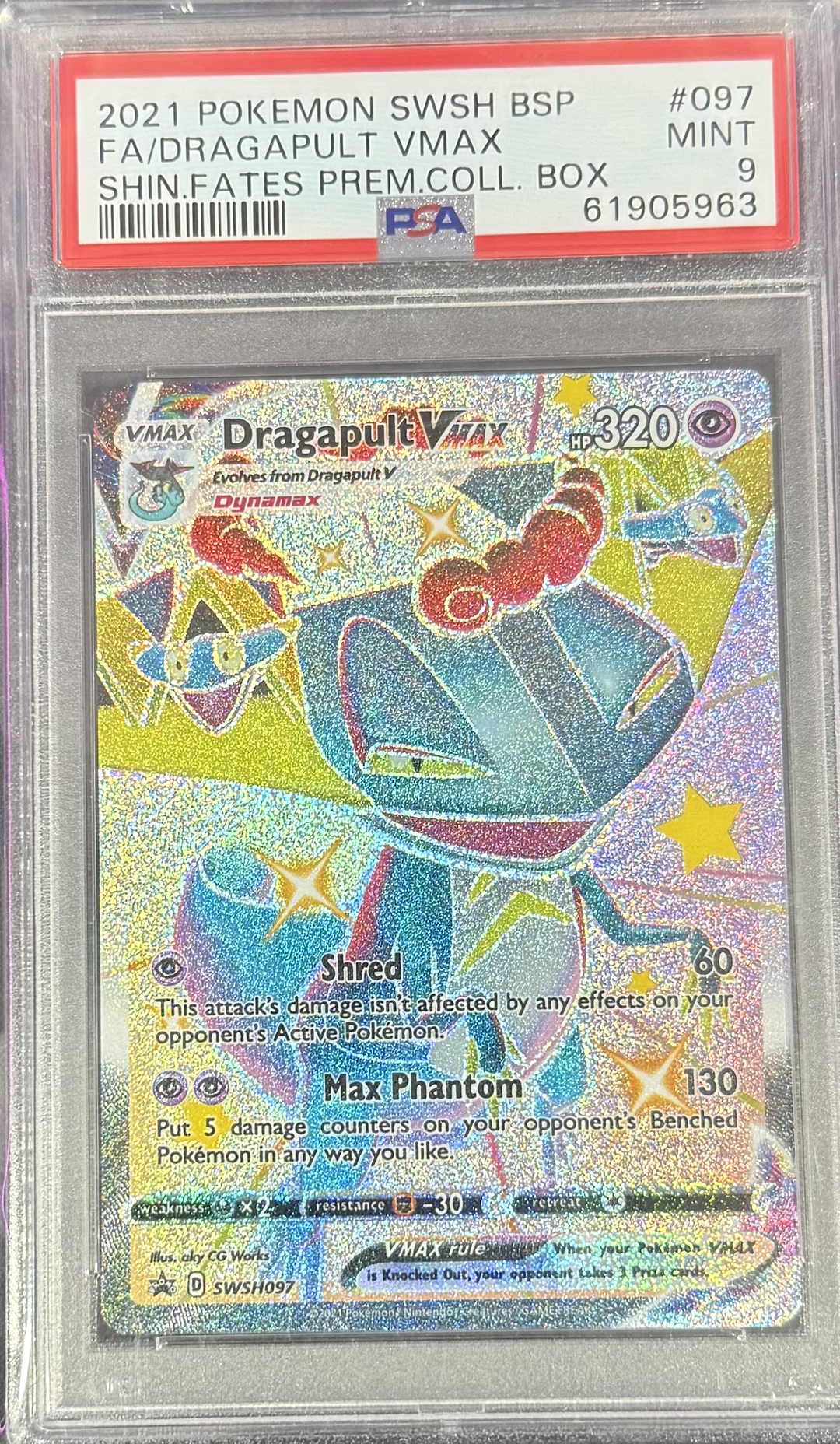 Dragapult VMAX #097 Shin.Fates Prem.Coll. Box - 2021 Pokemon SWSH BSP - PSA 9