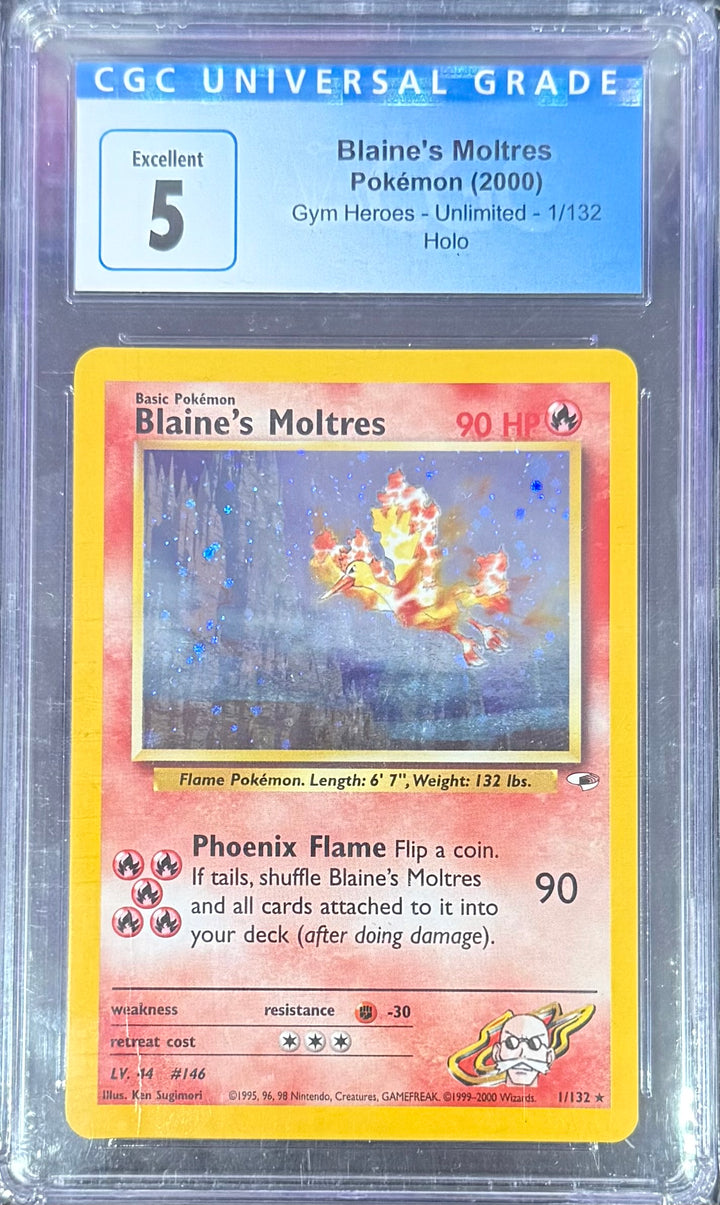 Blaine's Moltres - Pokemon (2000) - Gym Heroes - Unlimited - 1/132 Holo CGC 5