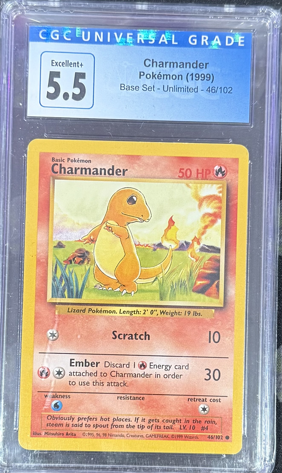 Charmander - Pokemon (1999) - Base Set - Unlimited - 46/102 CGC 5.5