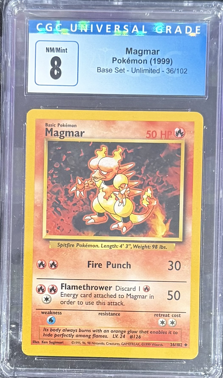 Magmar 36/102 Base Set Unlimited - Pokemon (1999) - CGC 8