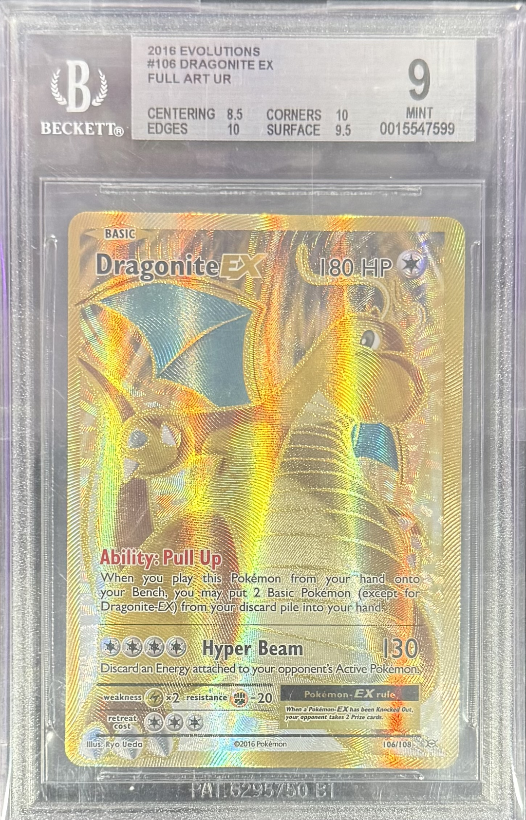 Dragonite EX #106 - Full Art UR - Pokemon 2016 Evolutions - Beckett 9