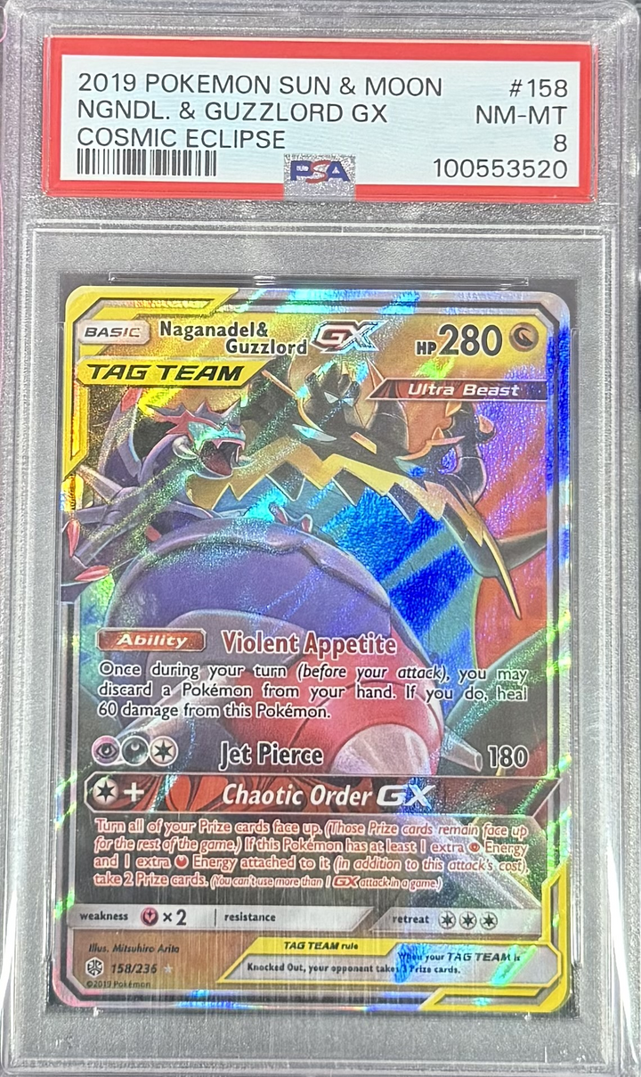 Naganadel & Guzzlord GX - Cosmic Eclipse - 2019 Pokemon Sun & Moon - PSA 8