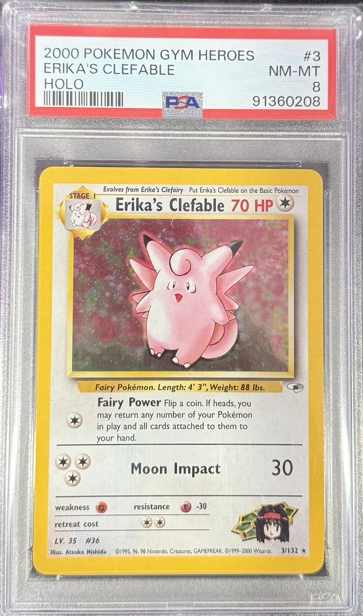 Erika's Clefable - Holo - 2000 Pokemon Gym Heroes - PSA 8