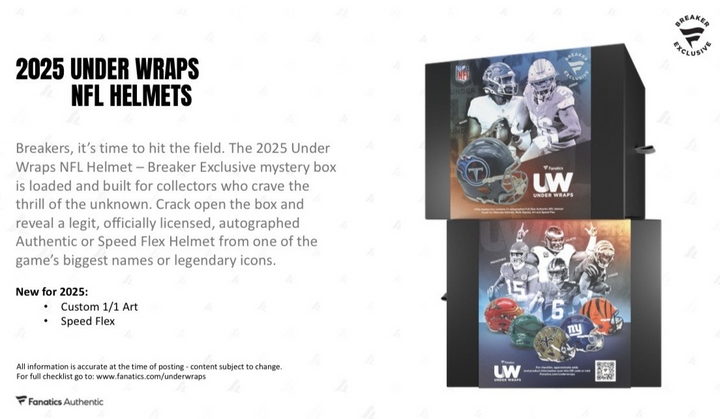 2025 Fanatics Under Wraps NFL Full Size Helmet Volume-2 (Single Mystery Box)